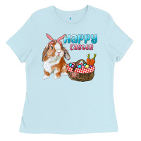 Baby Blue Happy Easter Bunny And Egg Basket Ladies Tee - RanaPortraitStore