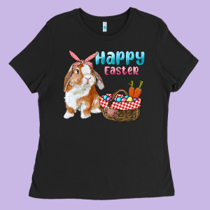 Happy Easter Bunny And Egg Basket Ladies Tee Designed By Ranaportraitstore