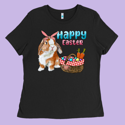 Happy Easter Bunny And Egg Basket Ladies Tee Designed By Ranaportraitstore