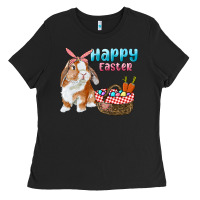 Black Happy Easter Bunny And Egg Basket Ladies Tee - RanaPortraitStore