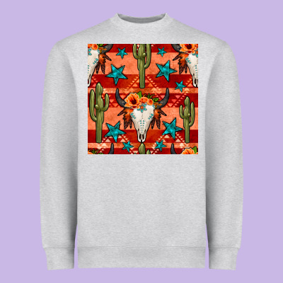 Bull Skull Cactus Seamless Pattern Heavyweight Sweatshirt Designed By Bundleandbundleshop