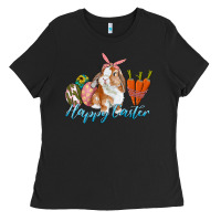 Black happy easter bunny carrots and eggs Ladies Tee - RanaPortraitStore