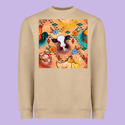 Western Farm Animals Seamless Pattern Heavyweight Sweatshirt Designed By Bundleandbundleshop