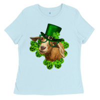 Baby Blue st. patrick's day goat clovers and leprechaun hat Ladies Tee - RanaPortraitStore