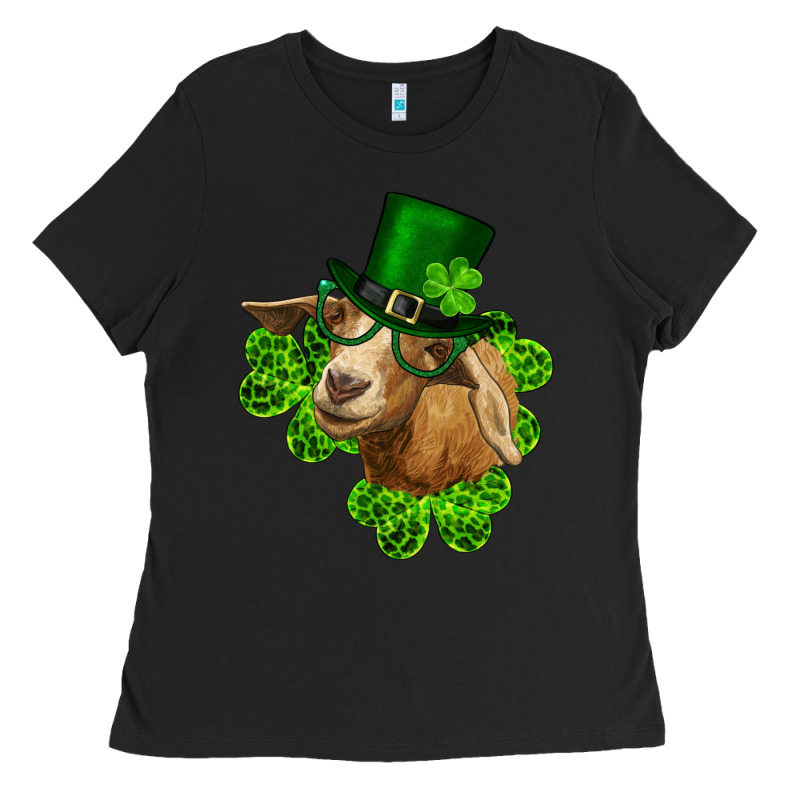 St. Patrick's Day Goat Clovers And Leprechaun Hat Ladies Tee by RanaPortraitStore | Teevron
