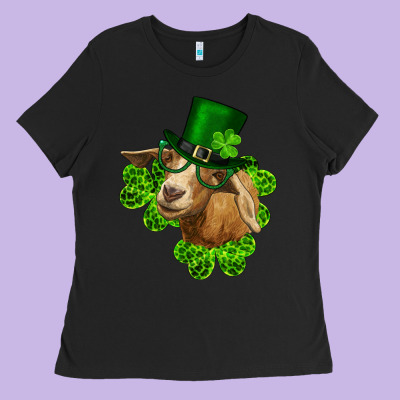 St. Patrick's Day Goat Clovers And Leprechaun Hat Ladies Tee Designed By Ranaportraitstore