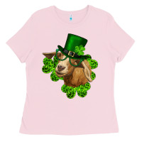 Bubblegum Pink st. patrick's day goat clovers and leprechaun hat Ladies Tee - RanaPortraitStore