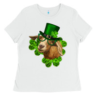 White st. patrick's day goat clovers and leprechaun hat Ladies Tee - RanaPortraitStore