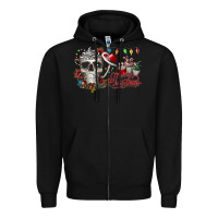 Black Merry Christmas  skull Zipper Hoodie - CowhideDigitalArt