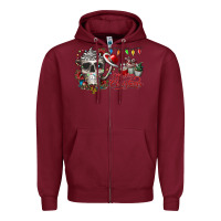 Burgundy Merry Christmas  skull Zipper Hoodie - CowhideDigitalArt