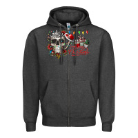 Charcoal Heather Merry Christmas  skull Zipper Hoodie - CowhideDigitalArt