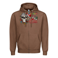 Chestnut Merry Christmas  skull Zipper Hoodie - CowhideDigitalArt