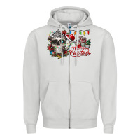 Dove Grey Merry Christmas  skull Zipper Hoodie - CowhideDigitalArt