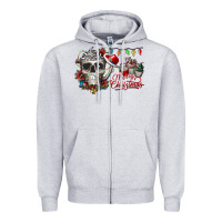Heather Grey Merry Christmas  skull Zipper Hoodie - CowhideDigitalArt