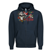 Navy Merry Christmas  skull Zipper Hoodie - CowhideDigitalArt