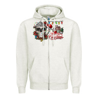 Oatmeal Heather Merry Christmas  skull Zipper Hoodie - CowhideDigitalArt