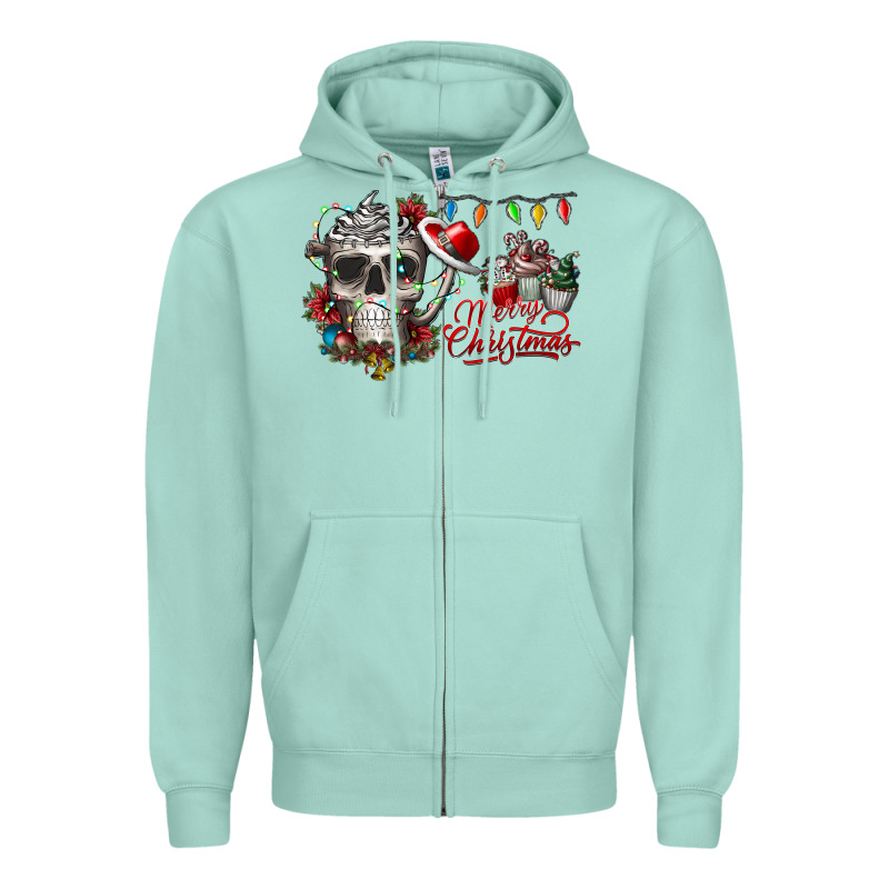 Merry Christmas  Skull Zipper Hoodie by CowhideDigitalArt | Teevron