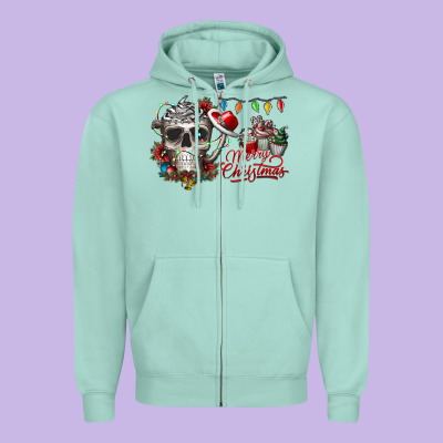 Merry Christmas  Skull Zipper Hoodie Designed By Cowhidedigitalart