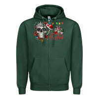 Sports Green Merry Christmas  skull Zipper Hoodie - CowhideDigitalArt