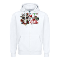 White Merry Christmas  skull Zipper Hoodie - CowhideDigitalArt