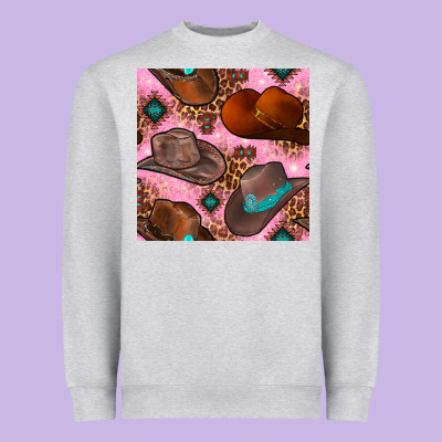 Western Cowboy Hat Seamless Pattern Heavyweight Sweatshirt Designed By Bundleandbundleshop
