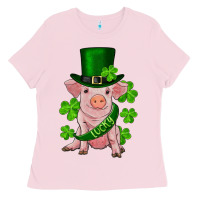 Bubblegum Pink st. patrick's day lucky baby pig Ladies Tee - RanaPortraitStore