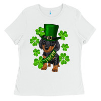 White st. patrick's day lucky dachshund puppy Ladies Tee - RanaPortraitStore