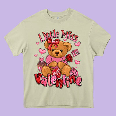 Little Miss Valentine Teddy Bear Heavy Core Tee Designed By Lillyallendesigns