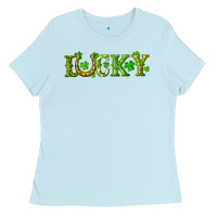 Baby Blue st. patrick's day lucky with clovers and horseshoe Ladies Tee - RanaPortraitStore