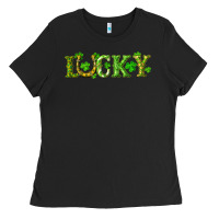 Black st. patrick's day lucky with clovers and horseshoe Ladies Tee - RanaPortraitStore