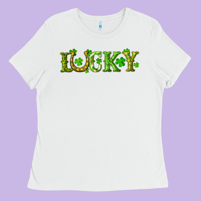 St. Patrick's Day Lucky With Clovers And Horseshoe Ladies Tee Designed By Ranaportraitstore