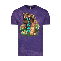 Cloud Purple He is risen Bunny Cross Easter Day Vintage Tee - HowdyJamesFarm