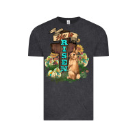 He Is Risen Bunny Cross Easter Day Vintage Tee | Teevron