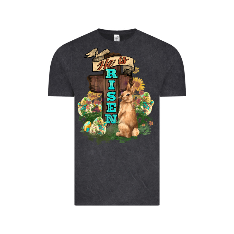 He Is Risen Bunny Cross Easter Day Vintage Tee by HowdyJamesFarm | Teevron