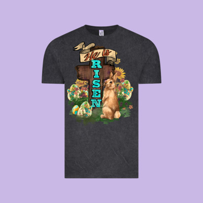 He Is Risen Bunny Cross Easter Day Vintage Tee Designed By Howdyjamesfarm