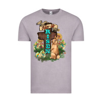 Vintage Zinc He is risen Bunny Cross Easter Day Vintage Tee - HowdyJamesFarm