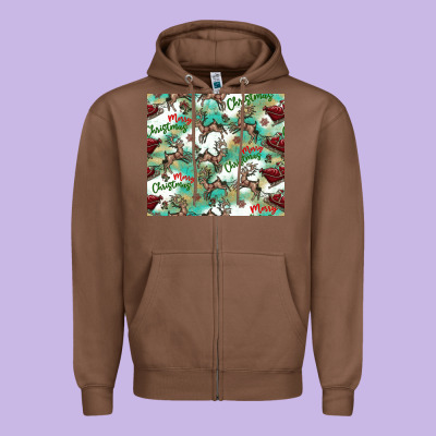 Christmas Magic Pattern Zipper Hoodie Designed By Cowhidedigitalart