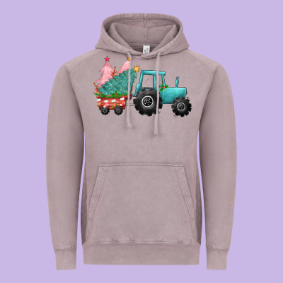 Christmas Tree Tractor Vintage Hoodie Designed By Cowgirlartshop