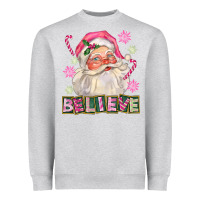 Heather Grey Pink Believe Santa Christmas Heavyweight Sweatshirt - FaDigitalArtStudio