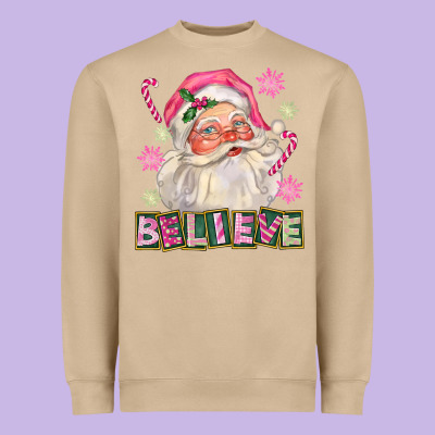 Pink Believe Santa Christmas Heavyweight Sweatshirt Designed By Fadigitalartstudio