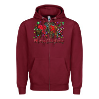 Burgundy merry Christmas teeth Zipper Hoodie - CowhideDigitalArt