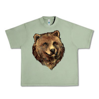 Oil Green Grizzly Bear Head Urban Heavy Tee - HowdyJamesFarm