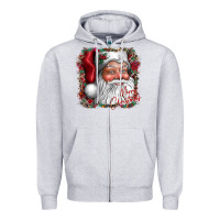 Heather Grey merry Christmas santa Zipper Hoodie - CowhideDigitalArt