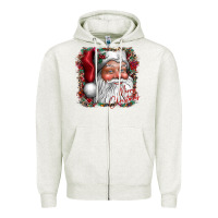 Oatmeal Heather merry Christmas santa Zipper Hoodie - CowhideDigitalArt