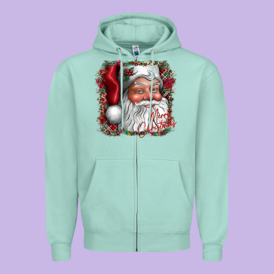 Merry Christmas Santa Zipper Hoodie Designed By Cowhidedigitalart