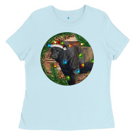 Baby Blue Black Angus Bull with Christmas Lights Ladies Tee - RanaPortraitStore