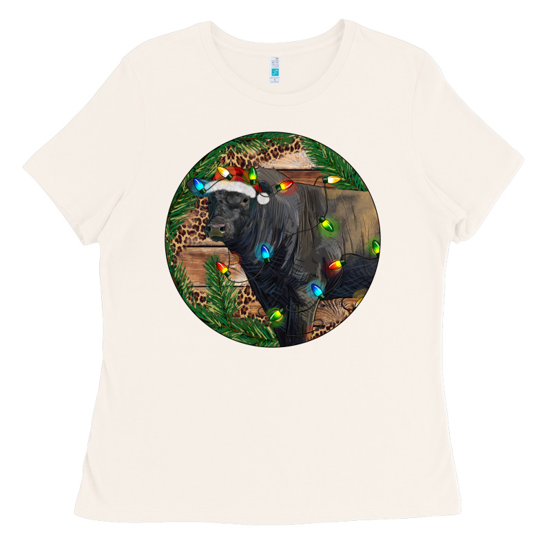 Black Angus Bull With Christmas Lights Ladies Tee by RanaPortraitStore | Teevron
