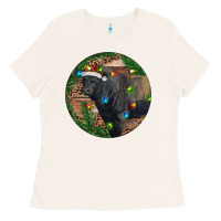 Bone Black Angus Bull with Christmas Lights Ladies Tee - RanaPortraitStore