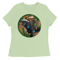 Matcha Black Angus Bull with Christmas Lights Ladies Tee - RanaPortraitStore