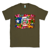 Army Green Dominican Republic and Puerto Rico Flag Classic Tee - texasbilliewilder